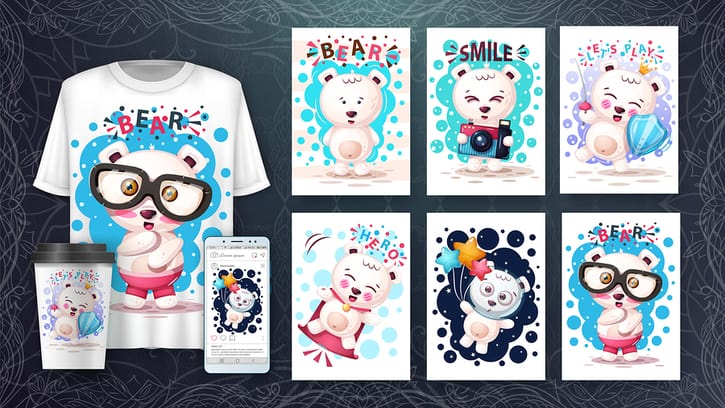 Pretty Bear Poster And Merchandising. Vector Eps 10